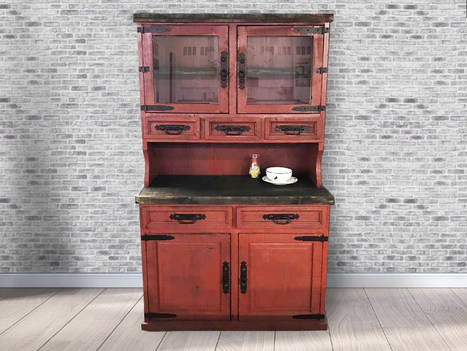 Beautiful rustic furniture hutch with glass doors, available in Lubbock from Rustic Furniture Warehouse.