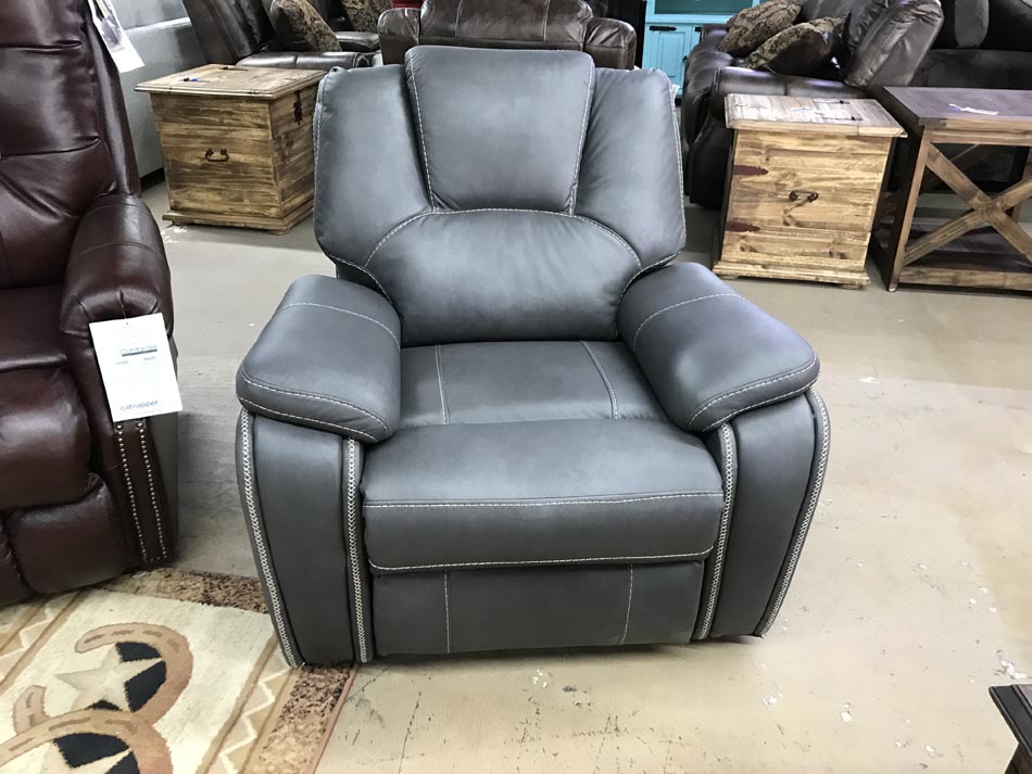 Beautiful gray power recliner, available in Lubbock from Rustic Furniture Warehouse.