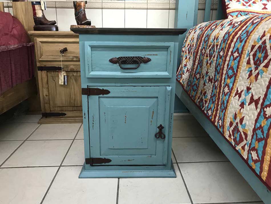 Rustic furniture nightstand, with drawer and cabinet, available in Lubbock.