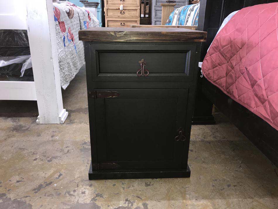Rustic furniture black bed side table/nightstand, available in Lubbock from Rustic Furniture Warehouse.
