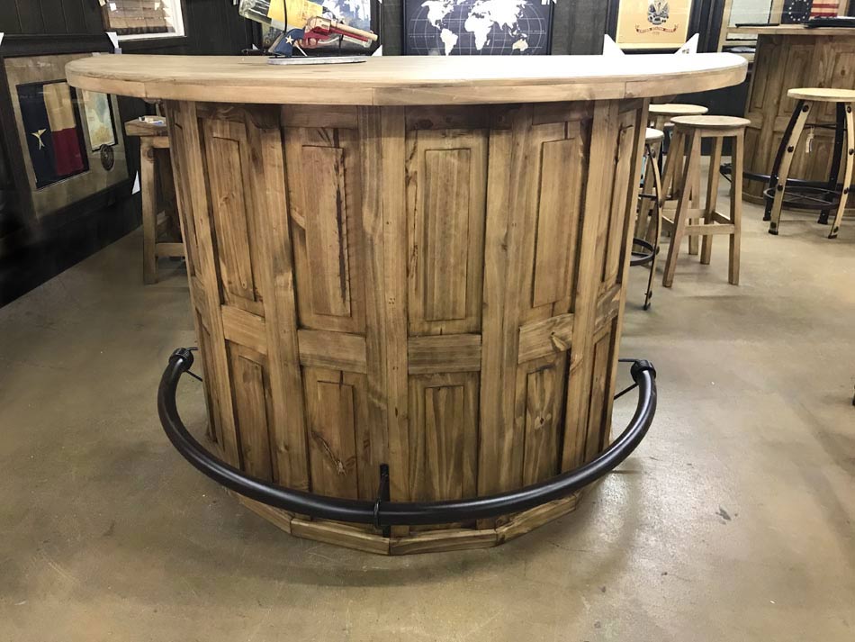 Half moon bar in light honey pine finish available in Lubbock from Rustic Furniture Warehouse.