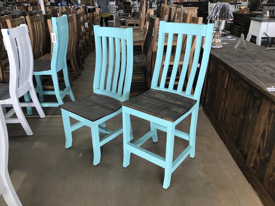 Turquoise-colored dining chair, in 2 heights.