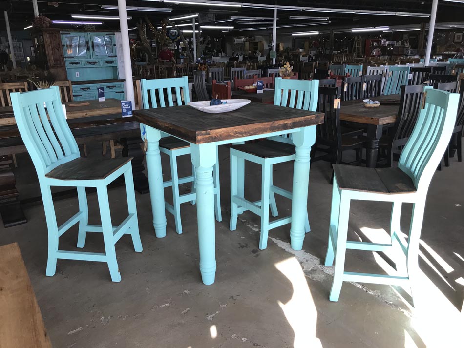 The Santa Rita dining set in turquoise, available from Rustic Furniture Warehouse in Lubbock.