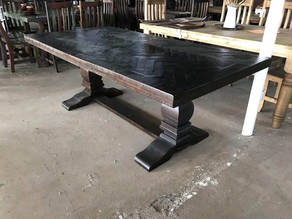 Beautiful dark rustic wood dining table, with plenty of room for up to 8 or more people.