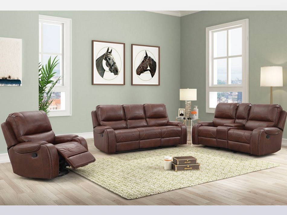 The Dodds furniture set, including recliner, and reclining sofa and loveseat, all available in Lubbock.